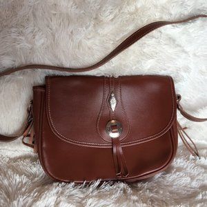 Leather Shoulder Purse Brown with Silver Ornaments
